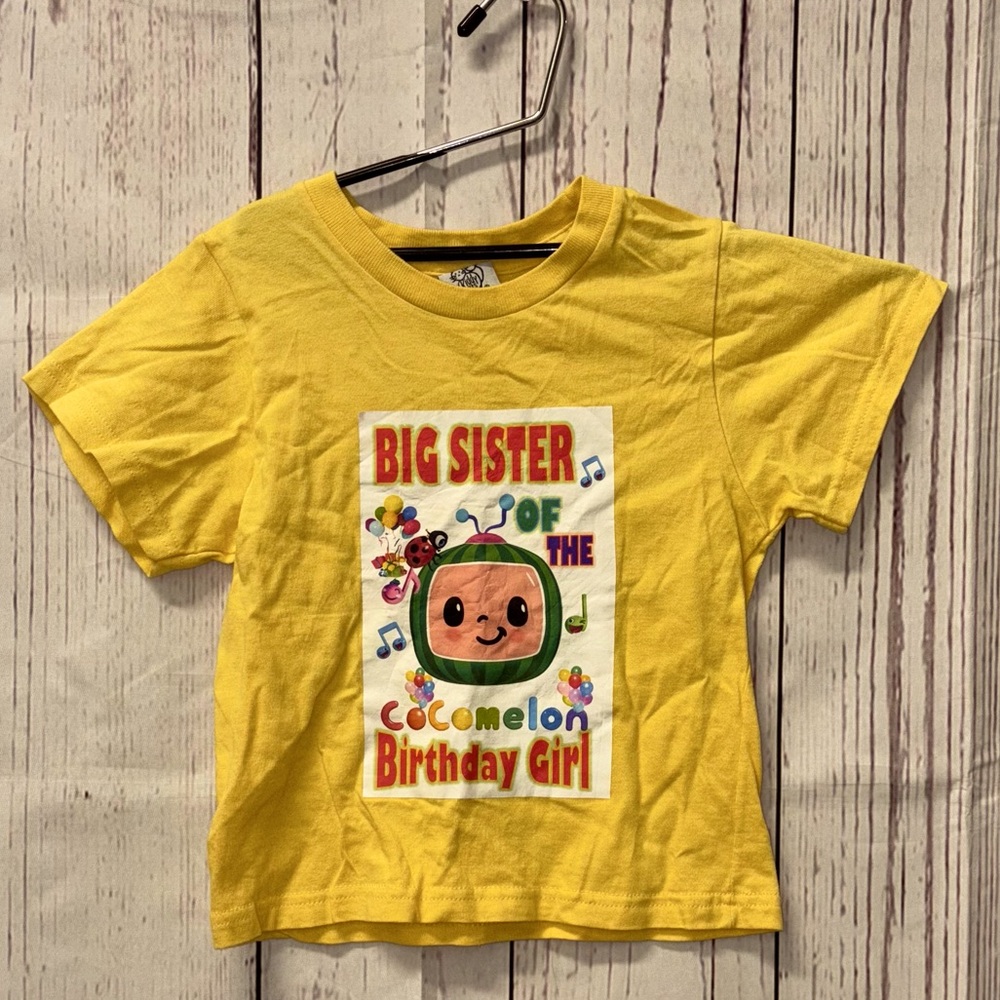 Kiddy Kats Yellow CocoMelon Big Sister Birthday Shirt.